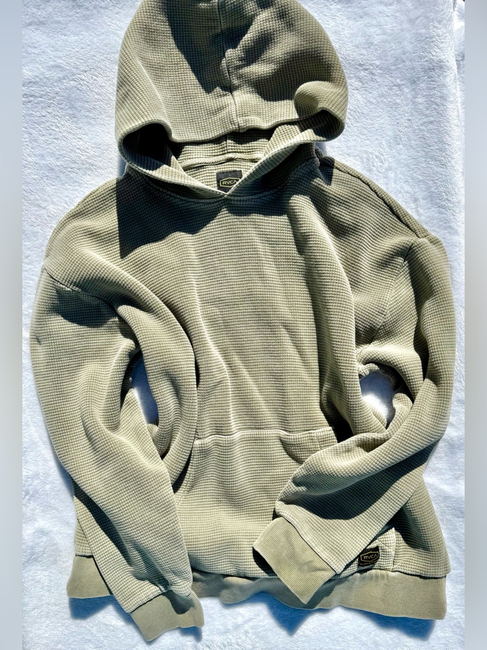 RVCA Olive Green Waffle Knit Hoodie Sweater Size Large